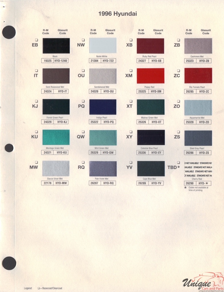 1996 Hyundai Paint Charts RM